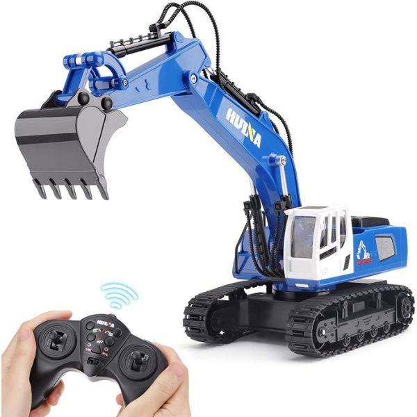 Remote Control Excavator Toys For Boys RC Excavators Metal Shovel For Kids Age 3+ Birthday Gift Ideas 1/18 Scale 2.4GHz (Blue).