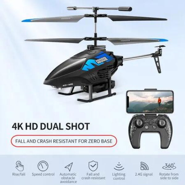Remote Control Helicopter 2.4G Dual Camera 4K HD Aerial Photography RC Helicopter RTF for Beginner Color Blue