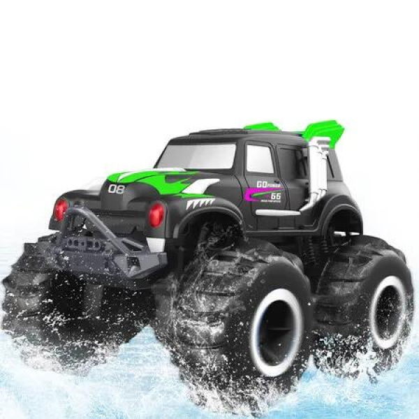 Remote Control Monster Truck, Amphibious Remote Control Car for Kids, All Terrain 4WD Off Road RC Trucks, Gifts Toys for Boys and Girls, Green