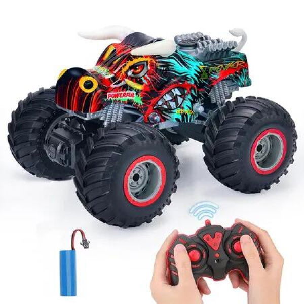 Remote Control Monster Truck for Boys 8 to 12, RC Car Toys for Kids Age 4 to 7, Birthday for Boys with Music Lights, Red