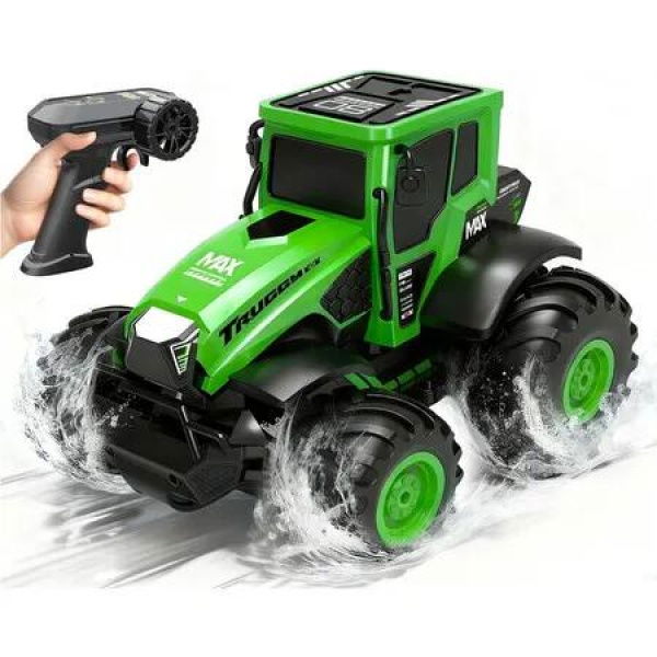 Remote Control Monster Truck Toys,1:14 Amphibious RC Tractor Toy,2.4 GHz 4WD RC Cars All Terrain Off-Road Pickup, Kids Christmas Birthday Gifts(Green)