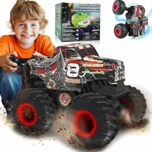 Remote Control Monster Truck with Light and Music, RC Truck with 360 Degree Spins and Drifting, Remote Control Car for Boys Girls Red
