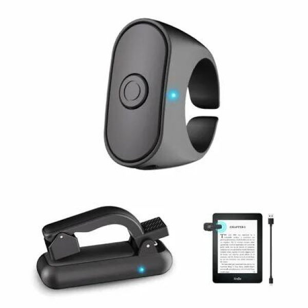 Remote Control Page Turner for Kindle eReaders,Camera Shutter Selfie Video Record 2-in-1 Page Turner Ring Clicker for Tablets Reading Novels(Black)