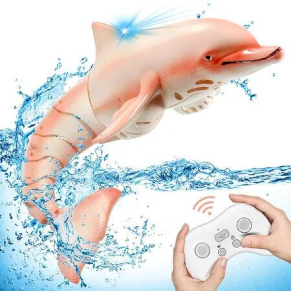 Remote Control Pink Dolphin Pool Toys, 2.4G RC Dolphin Toy, Water Toys for Kids Age 8-12, Swimming Bath Lake Great Gift RC Boat Toys for Boys and Girls