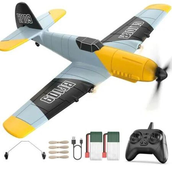 Remote Control Plane Fighter with 3 Channels, 2.4GHz, 6-Axis Gyro Stabilizer, RTF Glider, 2 Batteries, Easy to Fly for Kids, and Begin