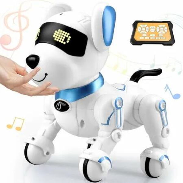 Remote Control Robot Dog Toy for Kids, Electronic Pet Puppy for Boys Girls, Smart Interactive Stunt Robot Dog Toy (White Blue)