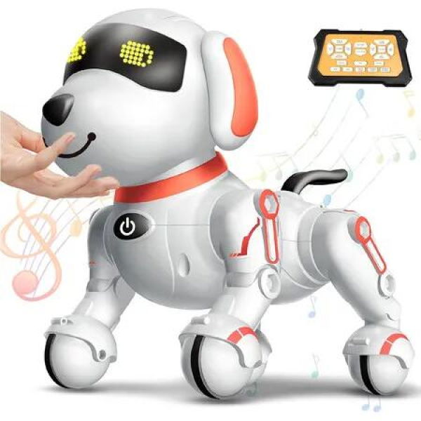 Remote Control Robot Dog Toy for Kids, Electronic Pet Puppy for Boys Girls, Smart Interactive Stunt Robot Dog Toy (White Pink)