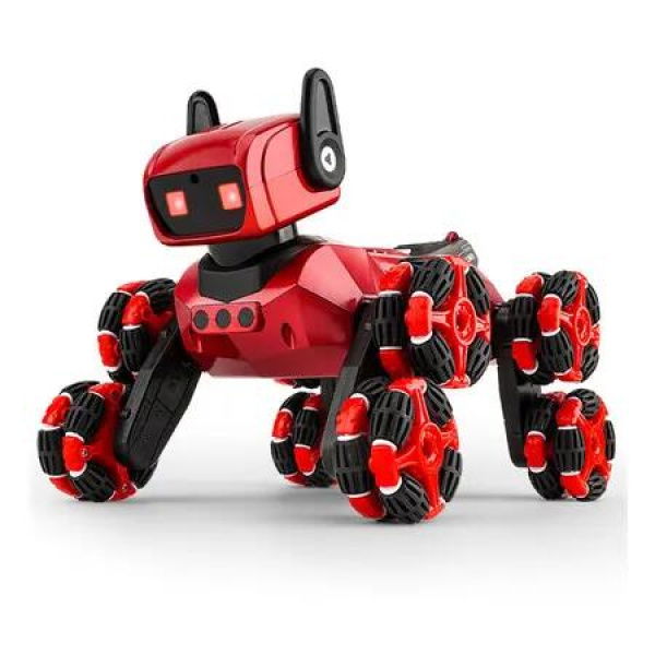 Remote Control Robot Dog Toys for Boys and Girls, Rechargeable Stunt RC Dog with Music Spray, Multiple Postures and LED Eyes (Red)