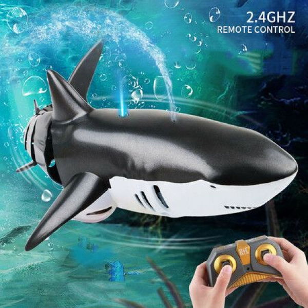 Remote Control Shark Toy - Water Jet Simulation Shark Remote Control Boat For Pool - Dual Batteries