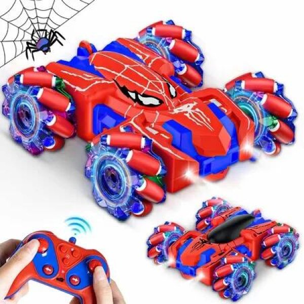 Remote Control Spider Car 2.4Ghz 360 Degree Rotating Double Sided RC Stunt Cars with Cool Headlights,Rechargeable 4WD Off Road Drift Toys