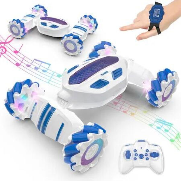 Remote Control Stunt Car, 2.4G Gesture Sensing Remote Control Car 4WD Toy Car with Lights and Music, Gift for Boys and Girls, Blue