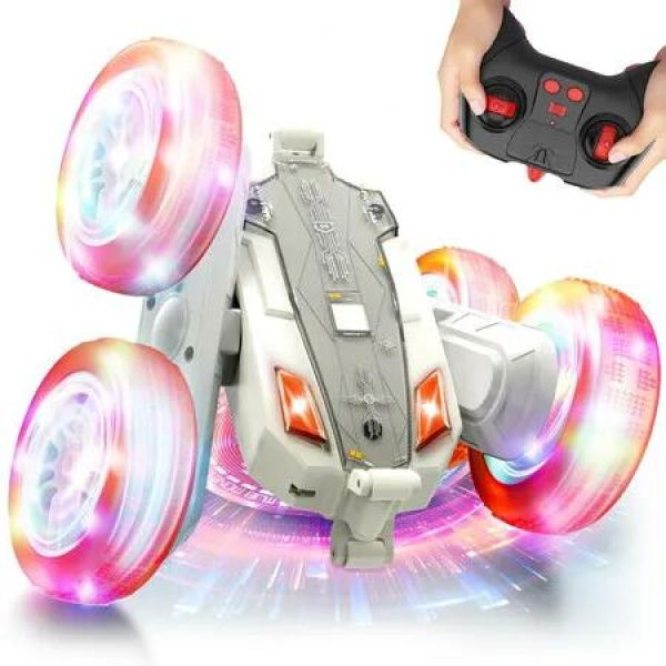 Remote Control Stunt Car 2.4Ghz 4WD Double-Sided 360 Degree Rotating Crawler with Headlights Wheel Lights