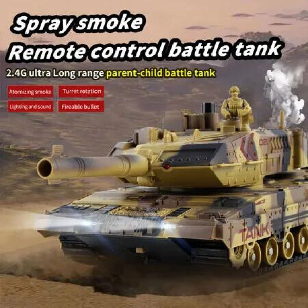 Remote Control Tank for Boys: 1:24 M1A2 Battle Tank with Alloy Material, Smoke Effect, Lights, and Realistic Sounds