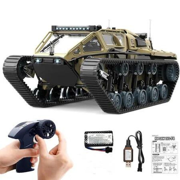 Remote Control Tank, RC Tank Offroad Crawler for Kids, 2.4Ghz Remote Control Crawler Drift Tank with 360 Degree Rotating Drifting Armored Truck, Brown Yellow