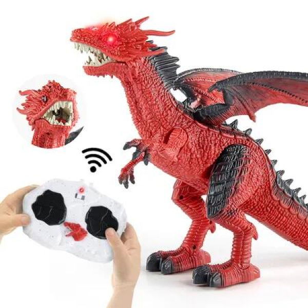 Remote Control Toy, Red Dragon Figure Learning Realistic Looking Large Size with Roaring Spraying Light Up Eyes, Fire Breathing Dragon for Kids 3+ Years Old