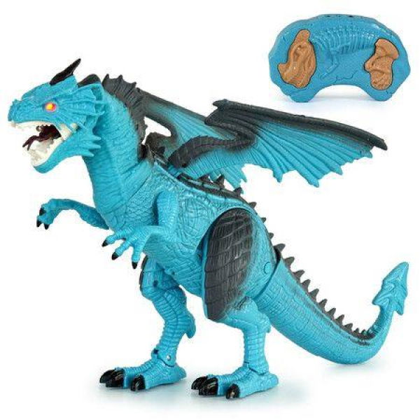 Remote Control Toys, LED Light Walking, Roaring and Spraying Smoke, Realistic Toys for Boys and Girls Ages 5-12 (Blue)