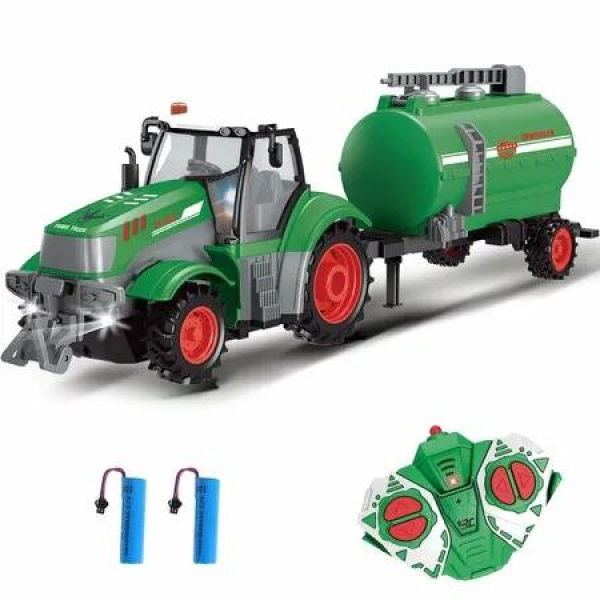 Remote Control Tractor 1:24 RC Truck Toy 2.4Ghz RC Tractor with Light Farm Truck for Kid Age 6+ Christmas Birthday Gift (Water Tanker)
