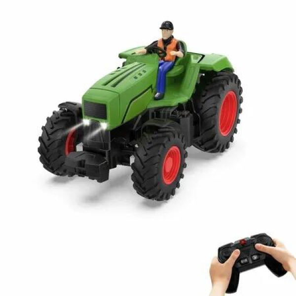 Remote Control Tractor Toys RC Tractor Toy with Farmer,Light,1:24 Scale,Rechargeable Farm Toy Tractor for Kids 5-7 Toy S