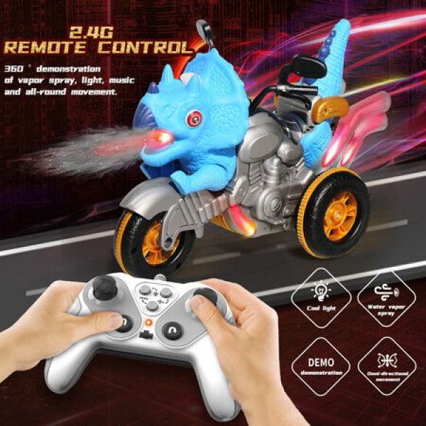 Remote Control Walking Motorbike Dinosaur With Water Mist Spray Color: Blue.