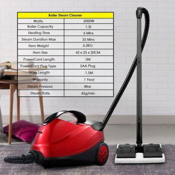 Remove Tough Dirt Only 6-Min Heating 1.5L Steam Cleaner With Multi Nozzles For Cloth Tile Glass Etc.