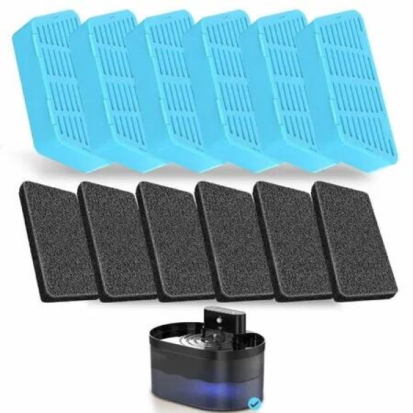 Replacement Cat Water Fountain Filters,2.2L Automatic Pet Water Fountain Replacement Filters and Sponges(6 Pack)