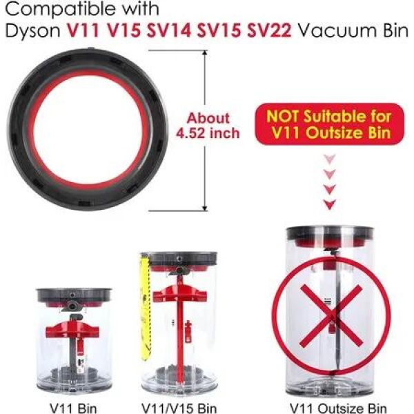 Replacement Dyson Dust Bin Top Fixed Sealing Ring for Models V11 V15 SV14 SV15 SV22 Vacuum Cleaner,seamlessly fit ensuring a secure and leak-proof seal