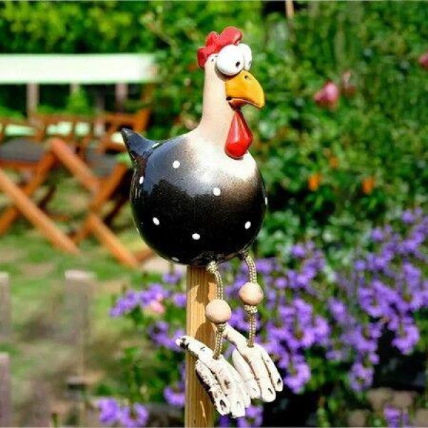 Resin Chicken Garden Sculpture Decorations Big Eyes Hanging Feet Chicken Miniature Crafts Home Gardening Ornaments (1 Pack Black)