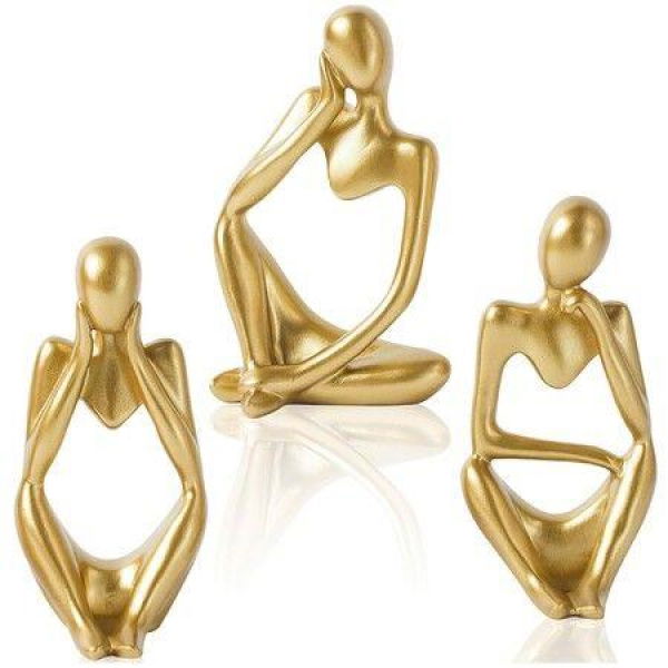 Resin Thinker Statue Gold Decor Abstract Bookshelf Sculpture For Office Book Shelf Gold Figurines Accents-3 Pack