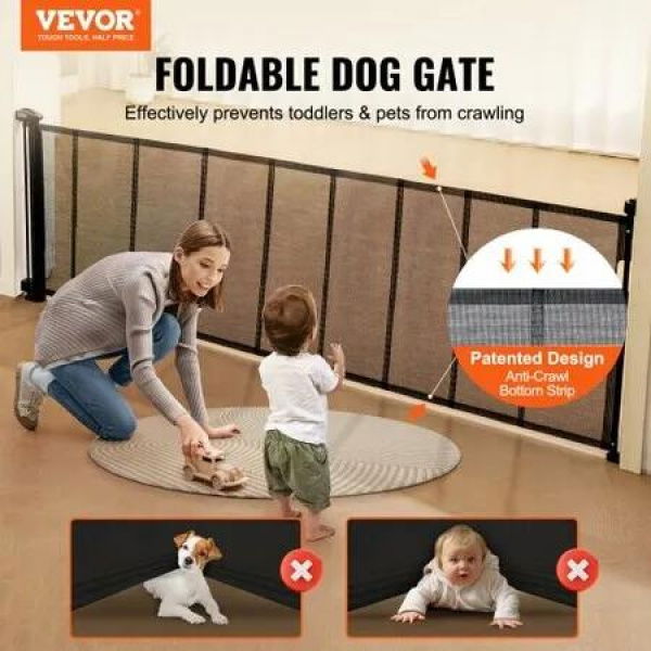 Retractable Baby Gate, 34.2' Tall Mesh Baby Gate, Extends up to 116.1' Wide Retractable Gate for Kids or Pets, Retractable Dog Gates for Indoor Stairs, Doorways, Hallways, Playrooms, Black