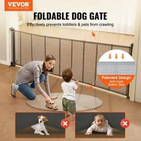 Retractable Baby Gate, 34.2' Tall Mesh Baby Gate, Extends up to 116.1' Wide Retractable Gate for Kids or Pets, Retractable Dog Gates for Indoor Stairs, Doorways, Hallways, Playrooms, Gray