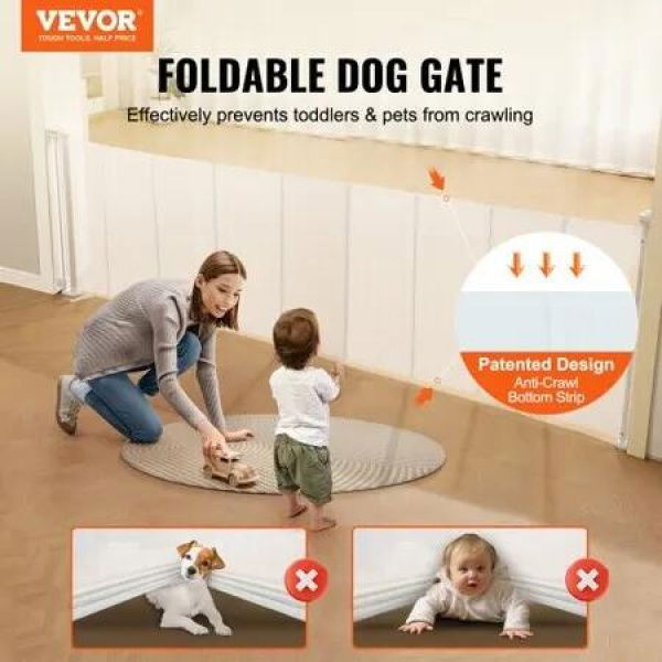 Retractable Baby Gate, 34.2' Tall Mesh Baby Gate, Extends up to 116.1' Wide Retractable Gate for Kids or Pets, Retractable Dog Gates for Indoor Stairs, Doorways, Hallways, Playrooms, White