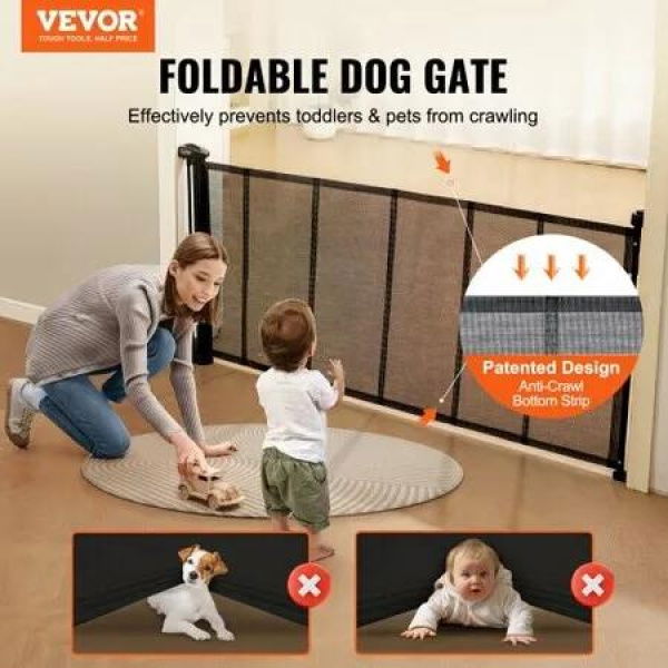 Retractable Baby Gate, 34.2' Tall Mesh Baby Gate, Extends up to 76.8' Wide Retractable Gate for Kids or Pets, Retractable Dog Gates for Indoor Stairs, Doorways, Hallways, Playrooms, Black