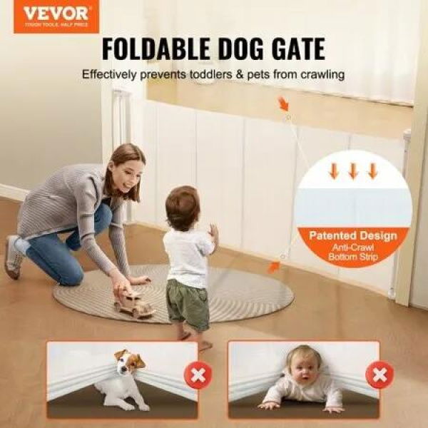 Retractable Baby Gate, 34.2' Tall Mesh Baby Gate, Extends up to 76.8' Wide Retractable Gate for Kids or Pets, Retractable Dog Gates for Indoor Stairs, Doorways, Hallways, Playrooms, White