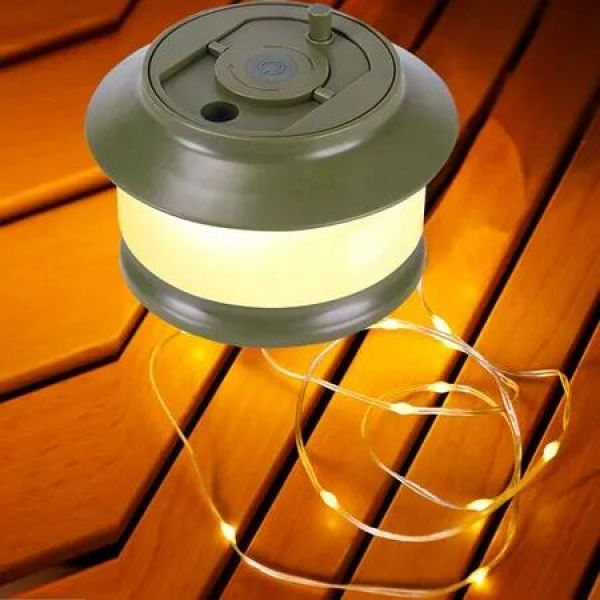 Retractable Camping String Lights Reel 65FT/20M 200LED, Outdoor Portable 3000mAh Stowable Strip Fairy Warm Light for Indoor, Home, RV, Patio, Green