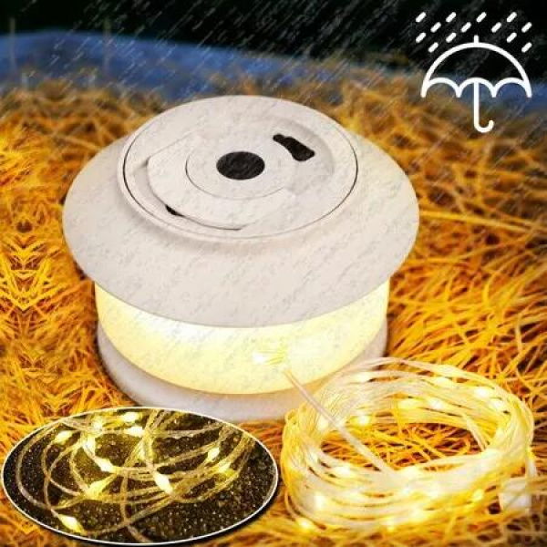 Retractable Camping String Lights Reel 65FT/20M 200LED, Outdoor Portable 3000mAh Stowable Strip Fairy Warm Light for Indoor, Home, RV, Patio, White