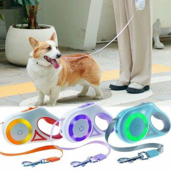 Retractable Dog Leash For Dogs LED Bright Flashlight Walking Leashes (Purple)