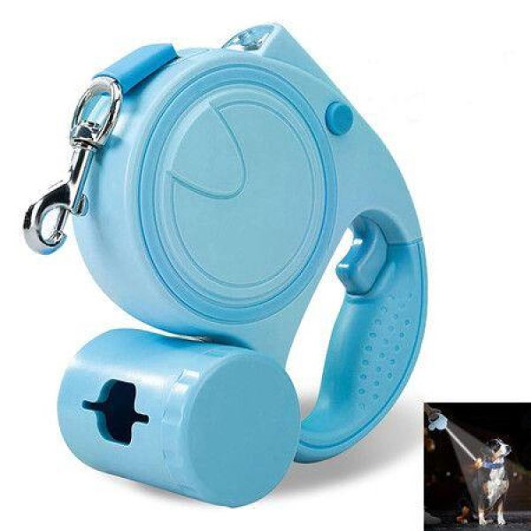 Retractable Dog Leash With LED Flashlight Poop Bag Dispenser