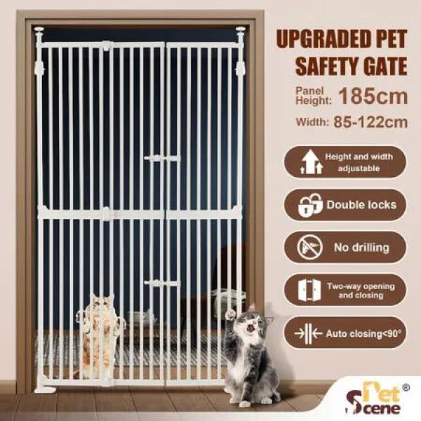 Retractable Safety Gate Pet Dog Cat Extra Tall Fence Enclosure Guard Security Barrier Fencing for Stairs Doorway Kitchen 190 to 250cm White