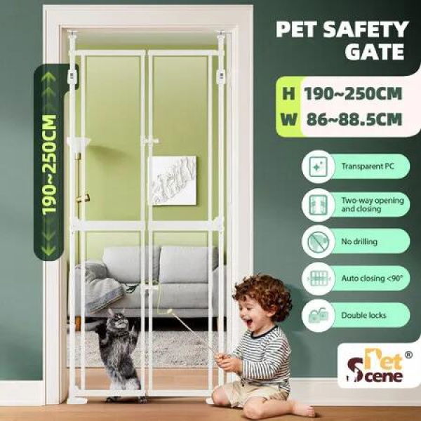 Retractable Safety Gate Pet Dog Cat Extra Tall Invisible Fence Enclosure Barrier Safe Guard Security Fencing Doorway Stairs Kitchen Bedroom 190-250cm