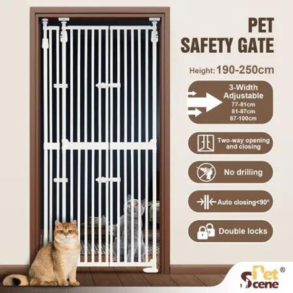 Retractable Safety Gate Pet Dog Cat Extra Tall with 3-Position Width Adjustment Fence Enclosure Guard Security Barrier Fencing for Stairs Doorway Kitchen