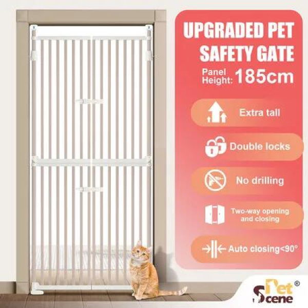 Retractable Safety Gate Pet Dog Cat Security Stair Barrier Extra Tall Fence Enclosure Guard Kitchen Doorway Fencing 190 to 250cm