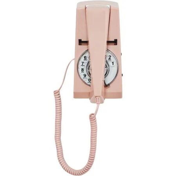 Retro Corded Wall Phone, Vintage Landline Wall Telephone, Old Fahsion Wall Mounted Rotary Dial Phone for Home Office Hotel School (Pink)