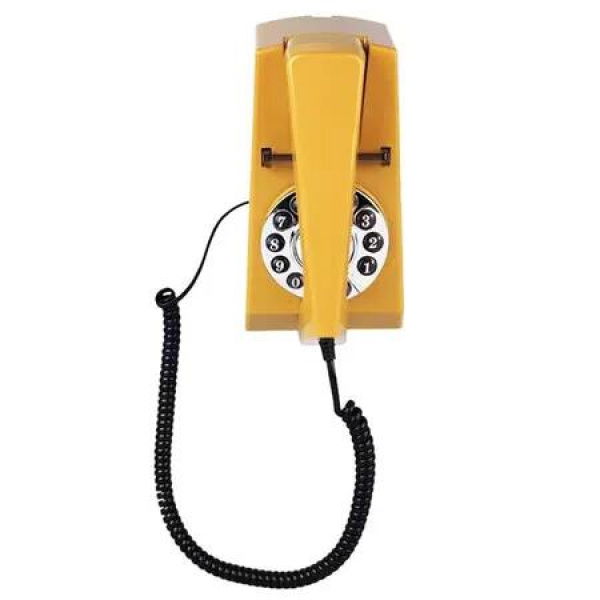 Retro Corded Wall Phone, Vintage Landline Wall Telephone, Old Fahsion Wall Mounted Rotary Dial Phone for Home Office Hotel School (Yellow)