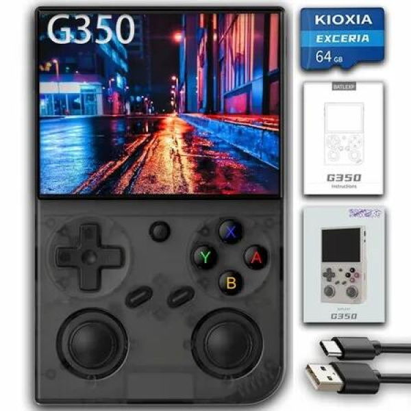 Retro Game Console,Linux System RK3326 Built-in 64G TF Card 4371 Games,3.5-inch IPS Screen,WiFi,Bluetooth 4.2,HDMI Output,3200mAh Battery (G350 Black)