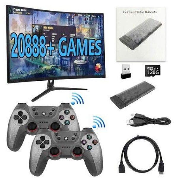 Retro Game Wireless Game Console Built-in 9 Classic Emulators 1080p HDMI Play Video Game Stick With Dual 2.4G Wireless Controllers (128G 20000 Games)