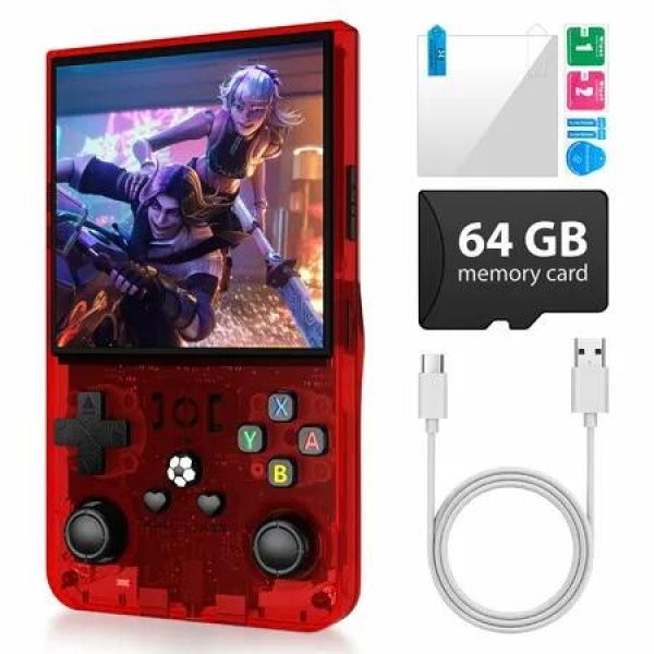 Retro Handheld Game Console with 64G Built-in 18000+ Classic Games Portable Hand Held Open Source Linux System 4 Inch IPS Screen Video Player(Red)