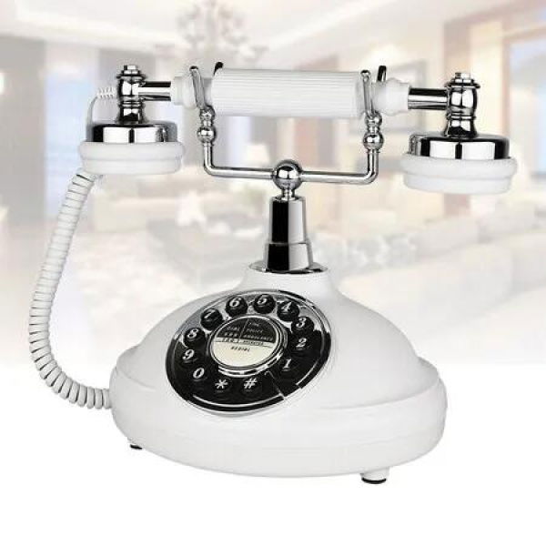 Retro Landline Phone, Corded White Classic Vintage Phone, Old Fashion Telephone Set for Home Office Hotel, Wired Antique Telephone Gift for Seniors