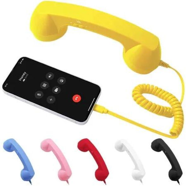 Retro Phone Handset,Vintage Retro Telephone Wired Handsets Style Landline Handle Receiver for Cell Mobile Video Conferences,Calls,Meetings (Yellow)