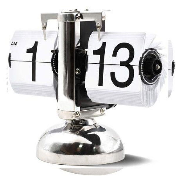 Retro Style Flip Desk Shelf Clock - Classic Mechanical-Digital Display Clock (White)