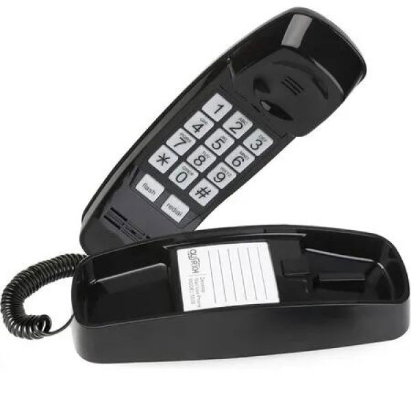 Retro Wall Phone with Big Button Lighted Keypad, No AC Power Required, Loud Visual Ringer, Volume Control, Vintage Corded Phone for Home Office,Black